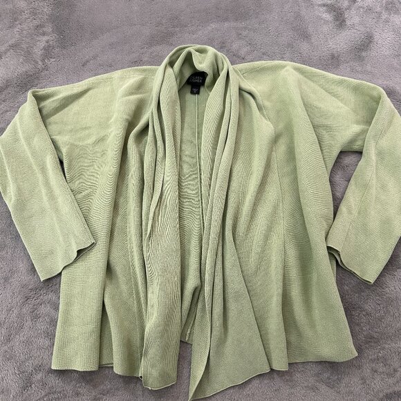 Eileen Fisher Green Silk Cotton Cardigan Sweater Women's MEDIUM *flaw - Picture 1 of 6